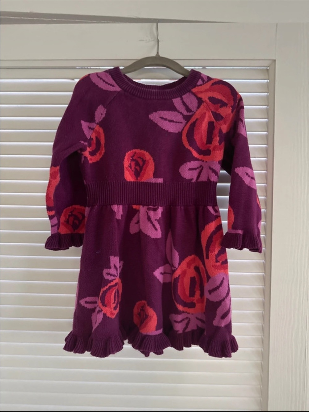 Girls' Floral Knit Dress - Berry Pink